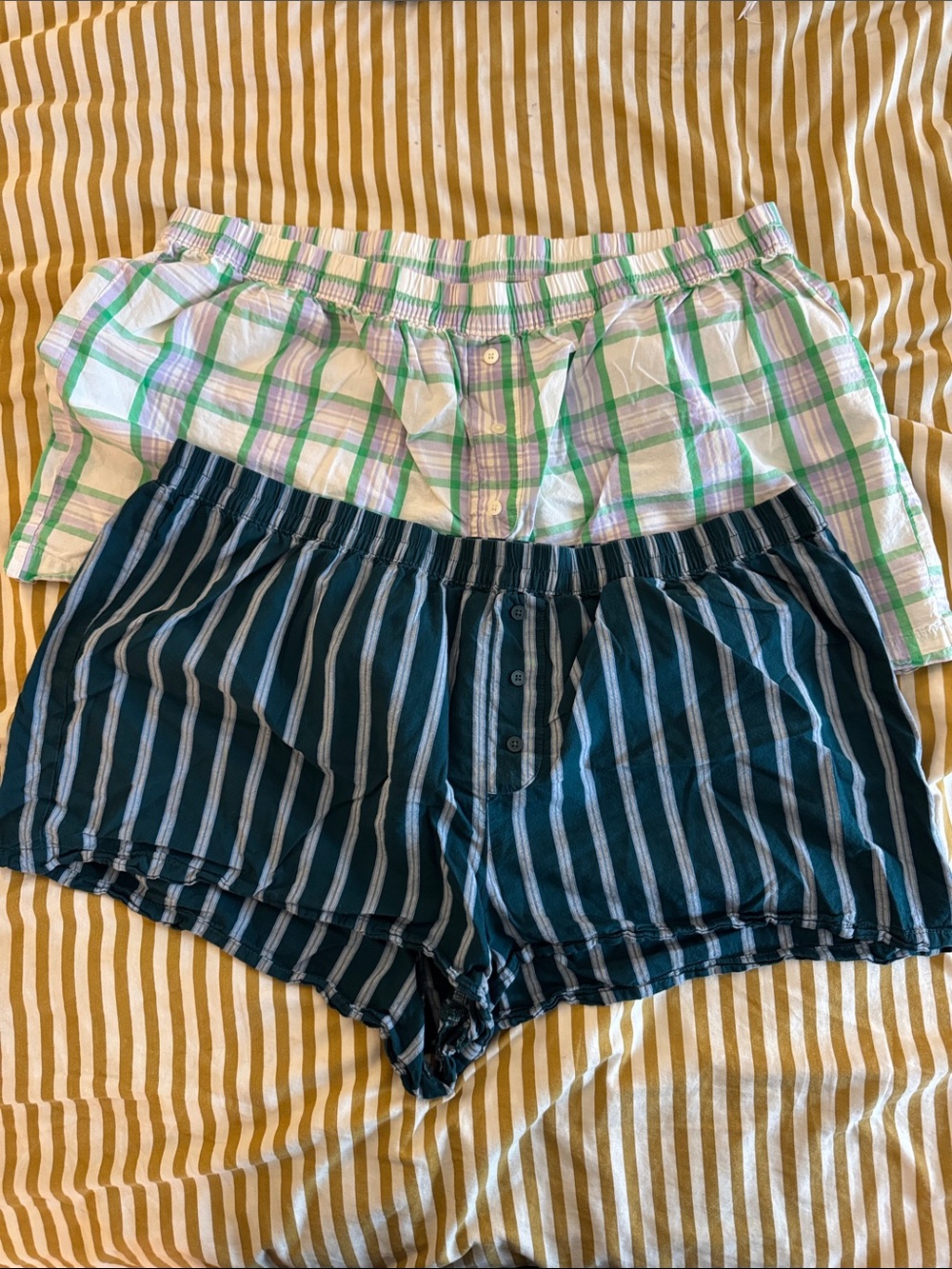 Old Navy Navy Striped and Green Plaid Women's Lounge Shorts Duo